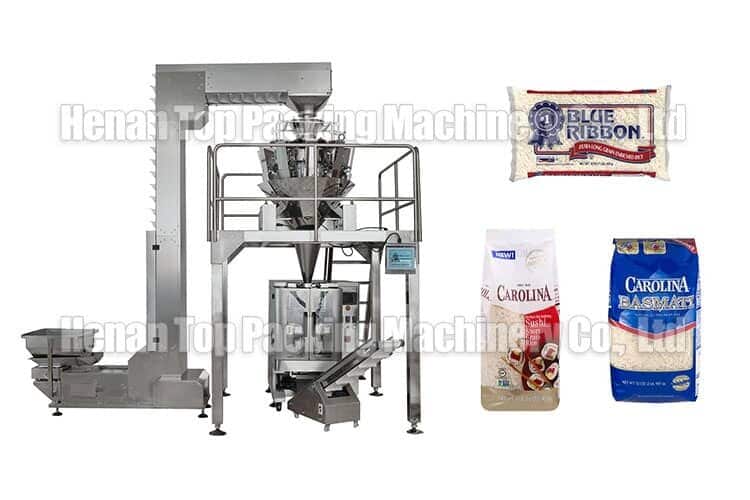 Multi -head weight packing machine for rice in pouches