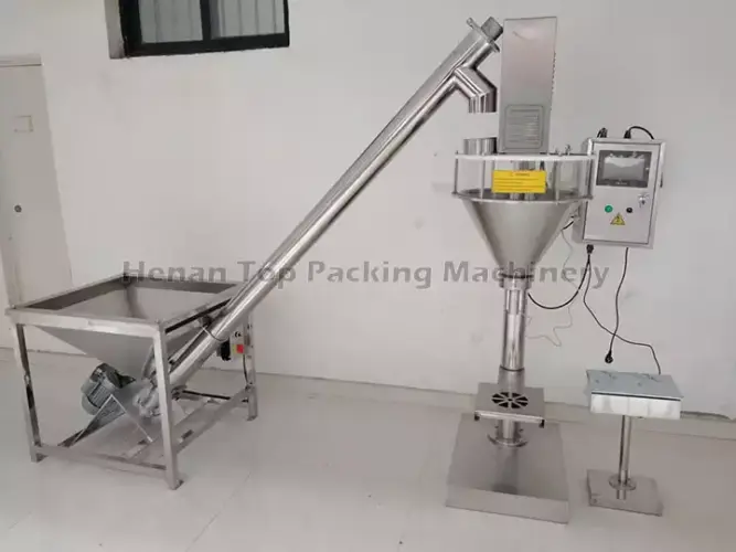 Powder filling machine with screw conveyor